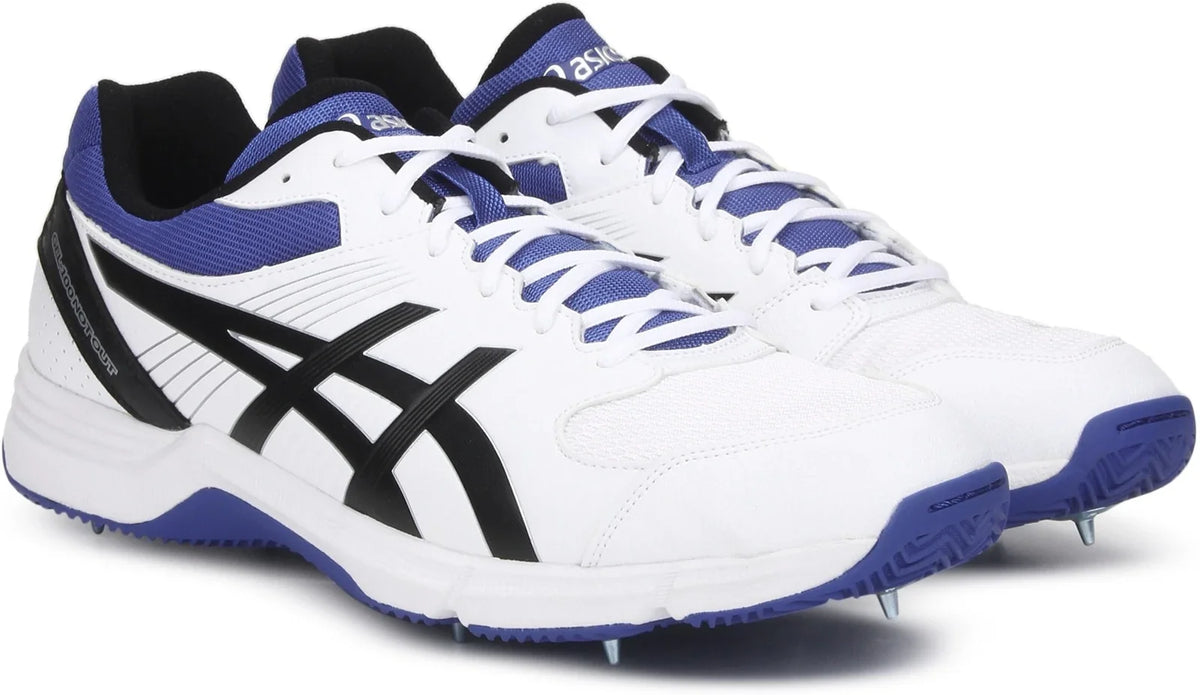 Asics Gel 100 Not Out Spikes White Blue Cricket Shoes Size