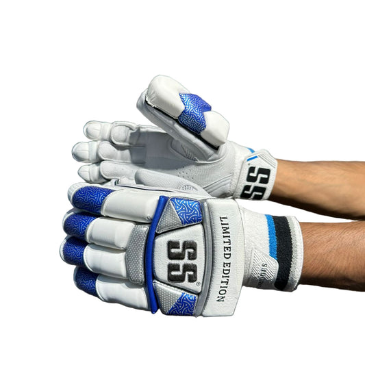 SS Limited Edition Blue White Cricket Batting Gloves - Indian Cricket Store