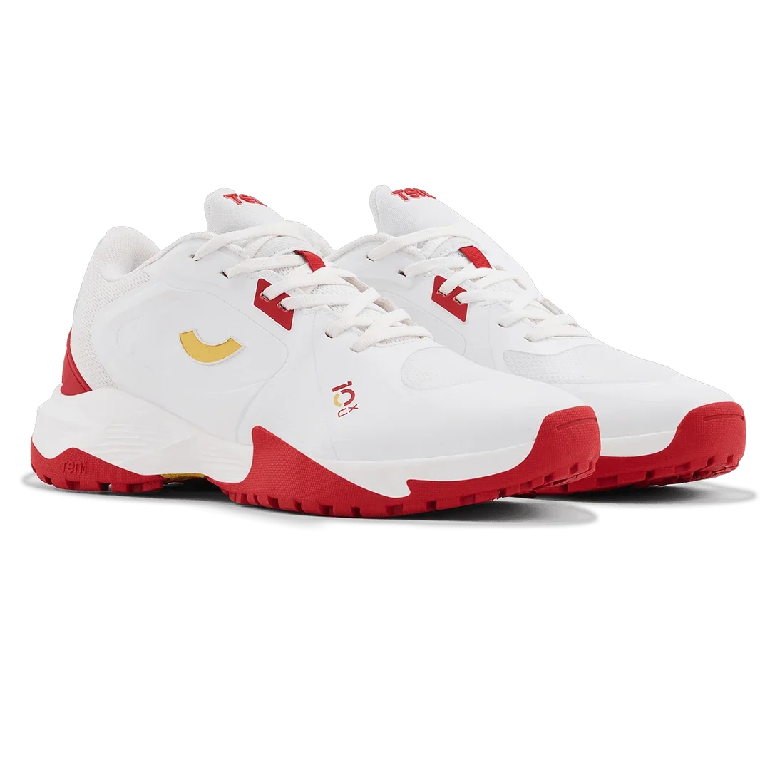 Tenxu All Rounder Cricket Rubber Shoes Bright White Racing Red