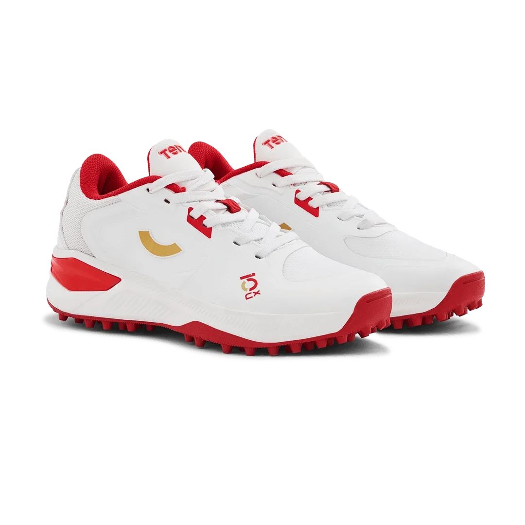 Tenxu Youngstar Kids Cricket Shoes Bright White Racing Red