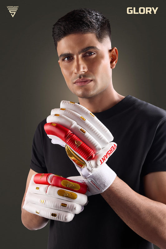 Versant Showman Glory Cricket Batting Gloves White Red Golden - Indian Cricket Store