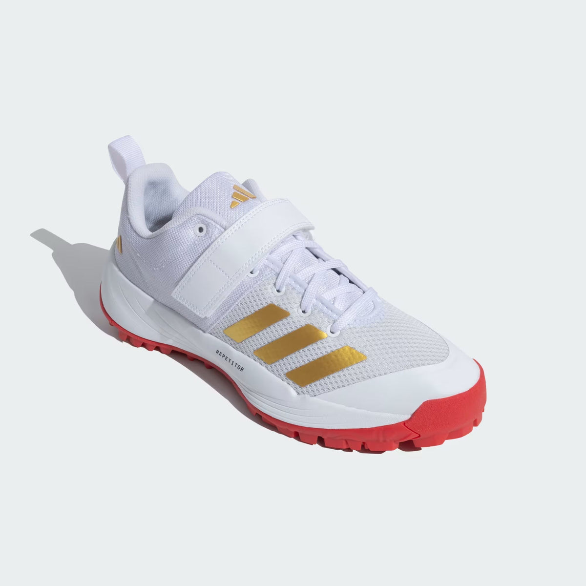 Adidas Scorerun 2.0 Cloud White Gold Rubber Cricket Shoes - Indian Cricket Store
