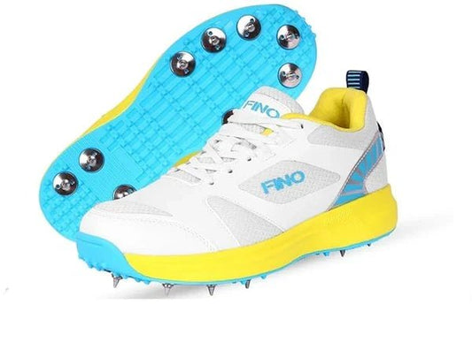 Fino Cricket Spikes Shoes Yellow White - Indian Cricket Store