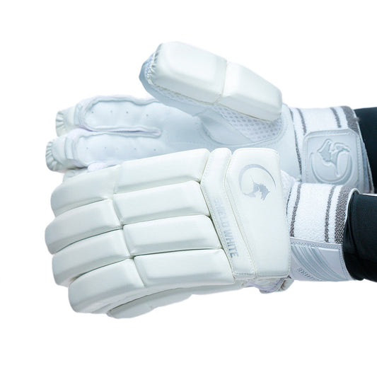 Gortonshire Shield White Cricket Batting Gloves - Indian Cricket Store