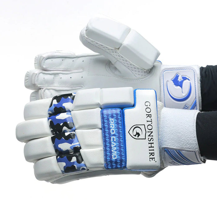 Gortonshire Pro Camo Blue Cricket Batting Gloves