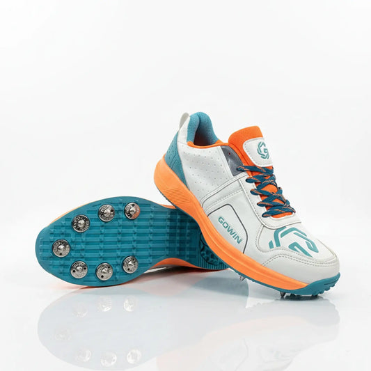Gowin Nitro Cricket Spikes White Seagreen Shoes - Indian Cricket Store