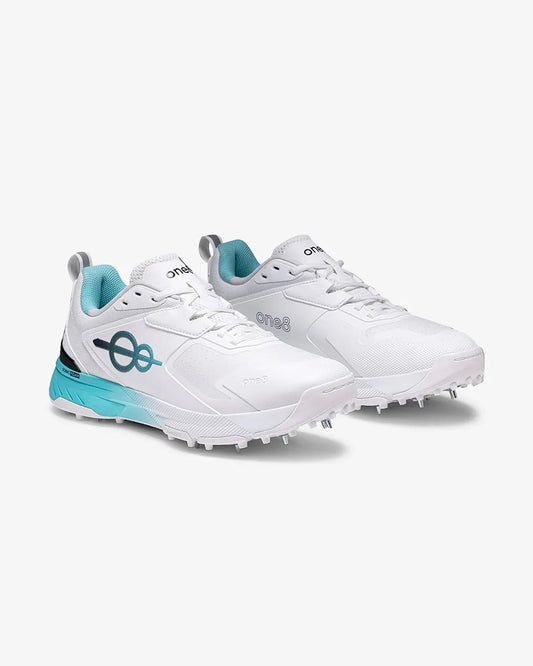 One 8 Cover Drive 18 Pro Spike White Blue Cricket Shoes - Indian Cricket Store