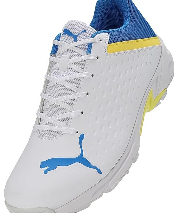 Puma 22.2 FH 10729903 Cricket Spike Shoes White Yellow Blue - Indian Cricket Store