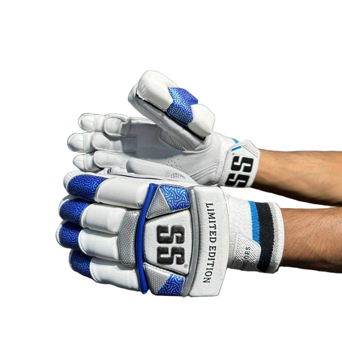 SS Limited Edition Blue White Cricket Batting Gloves - Indian Cricket Store