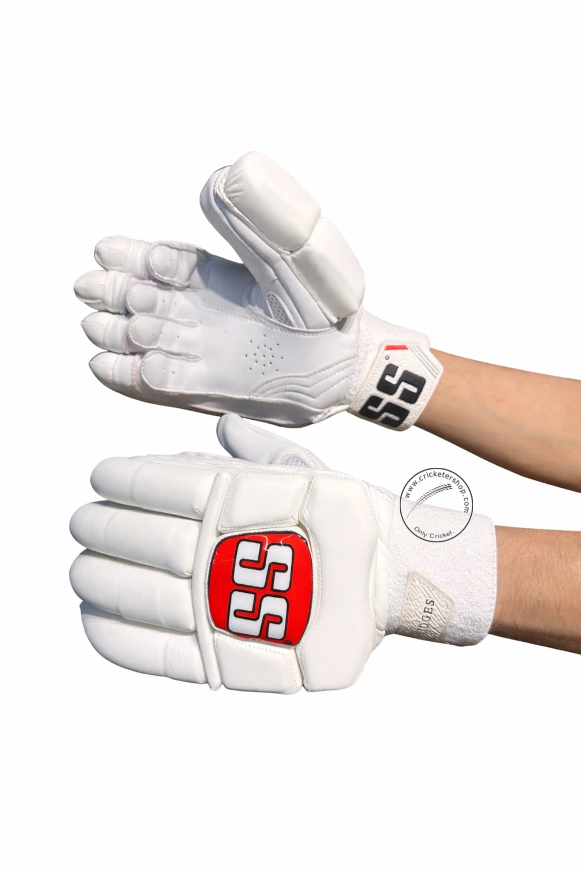 SS Super Test White Red Cricket Batting Gloves Adult - Indian Cricket Store