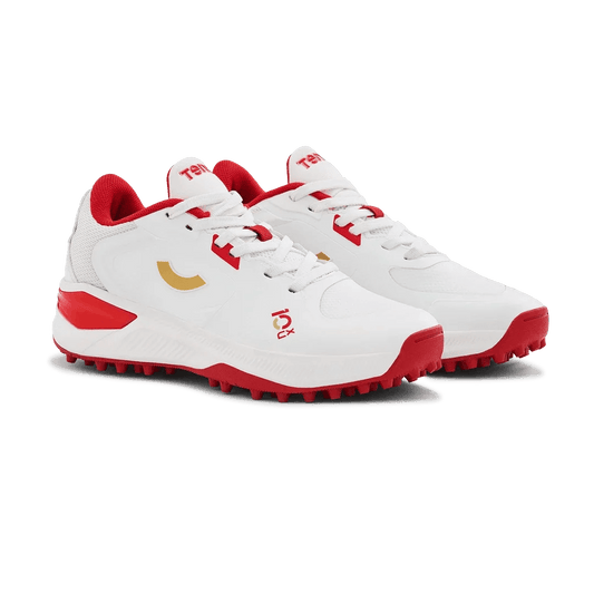 Tenxu Youngstar Kids Cricket Shoes Bright White Racing Red - Indian Cricket Store