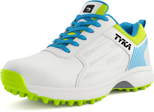 Tyka Velocity Rubber Cricket Shoes White Cyan - Indian Cricket Store