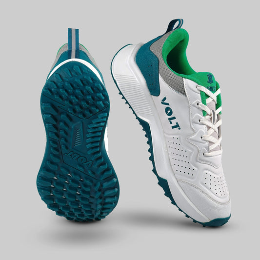 Volt 220 Rubber Cricket Shoes White Teal Green - Indian Cricket Store